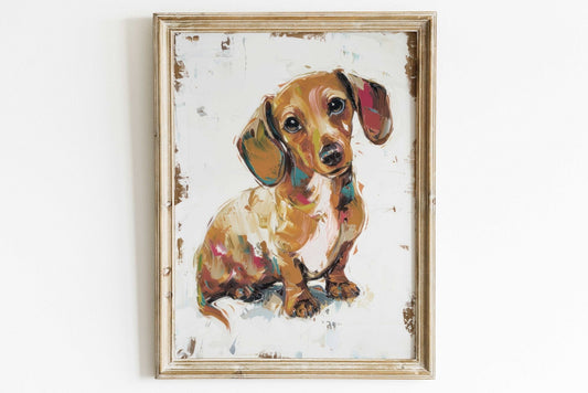 Dachshund Wall Art, Rustic Dog Decor, Puppy Print - WildfieldPrints