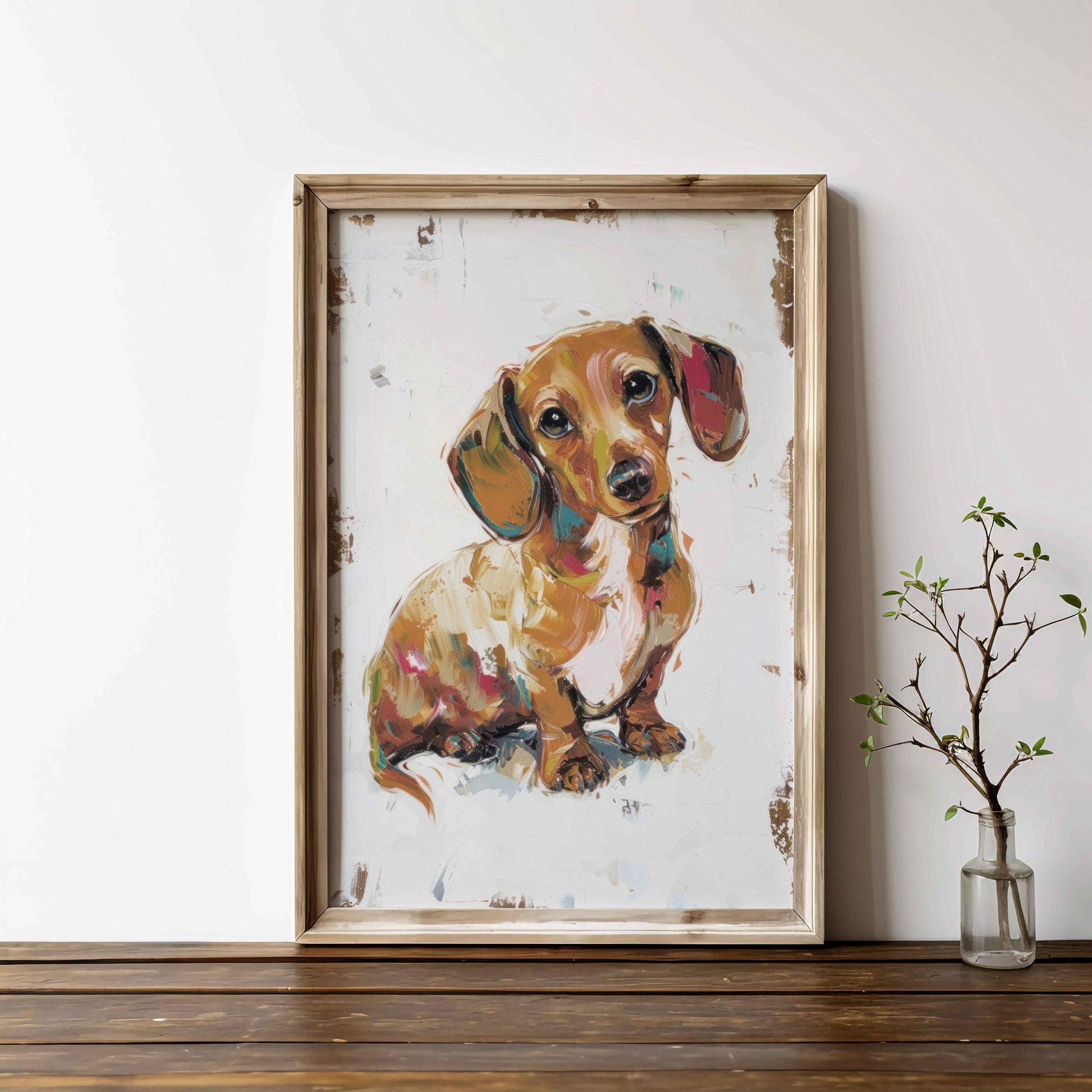 Dachshund Wall Art, Rustic Dog Decor, Puppy Print - WildfieldPrints
