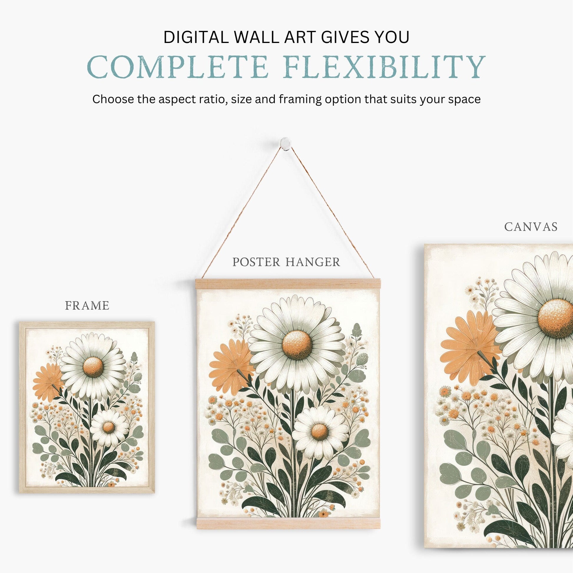 Daisy Flower Art, Wildflower Wall Decor, Floral Nursery Painting - WildfieldPrints