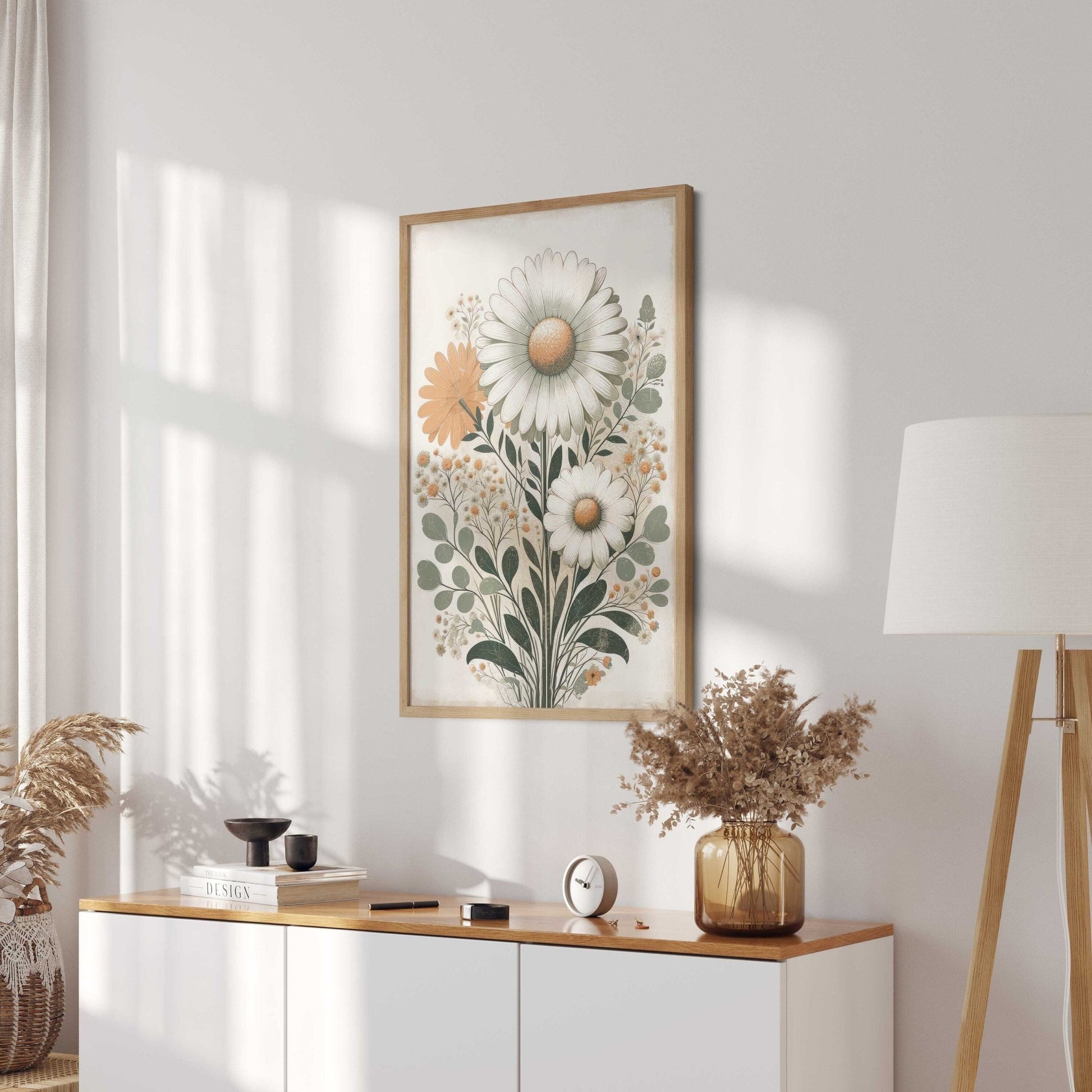 Daisy Flower Art, Wildflower Wall Decor, Floral Nursery Painting - WildfieldPrints