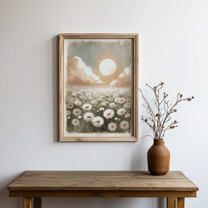 Daisy Flower Print, Floral Wall Decor, Sunset Landscape Art - WildfieldPrints