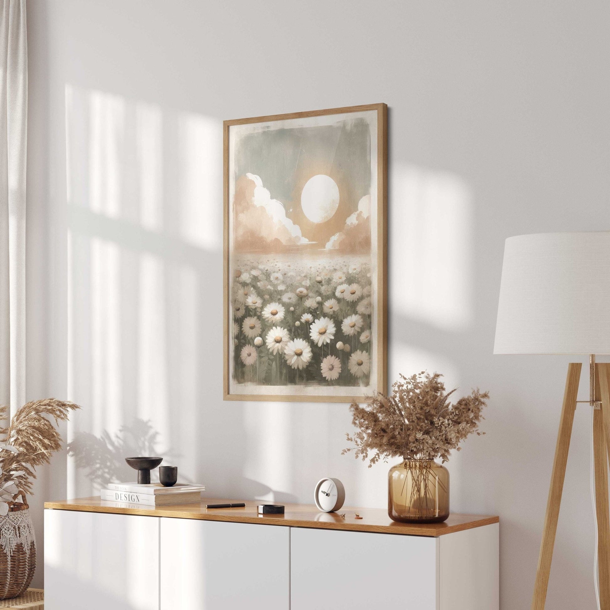 Daisy Flower Print, Floral Wall Decor, Sunset Landscape Art - WildfieldPrints