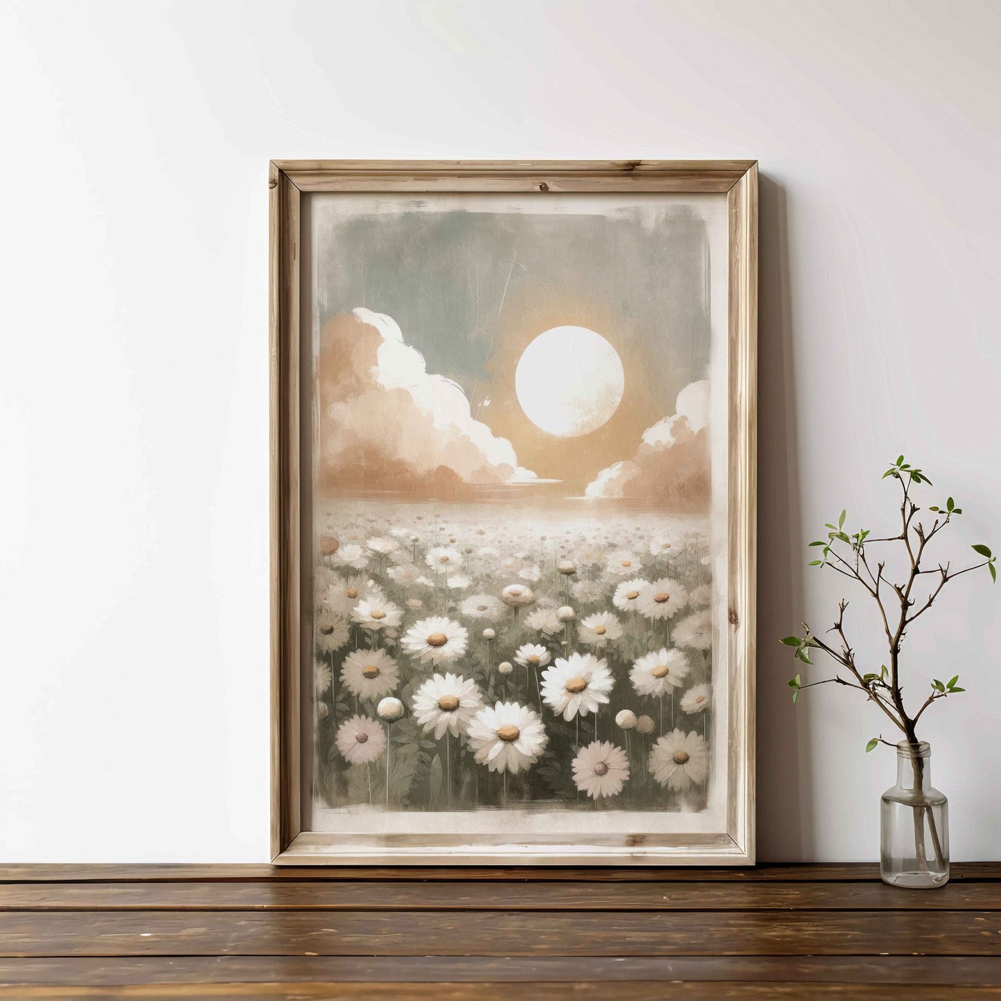 Daisy Flower Print, Floral Wall Decor, Sunset Landscape Art - WildfieldPrints