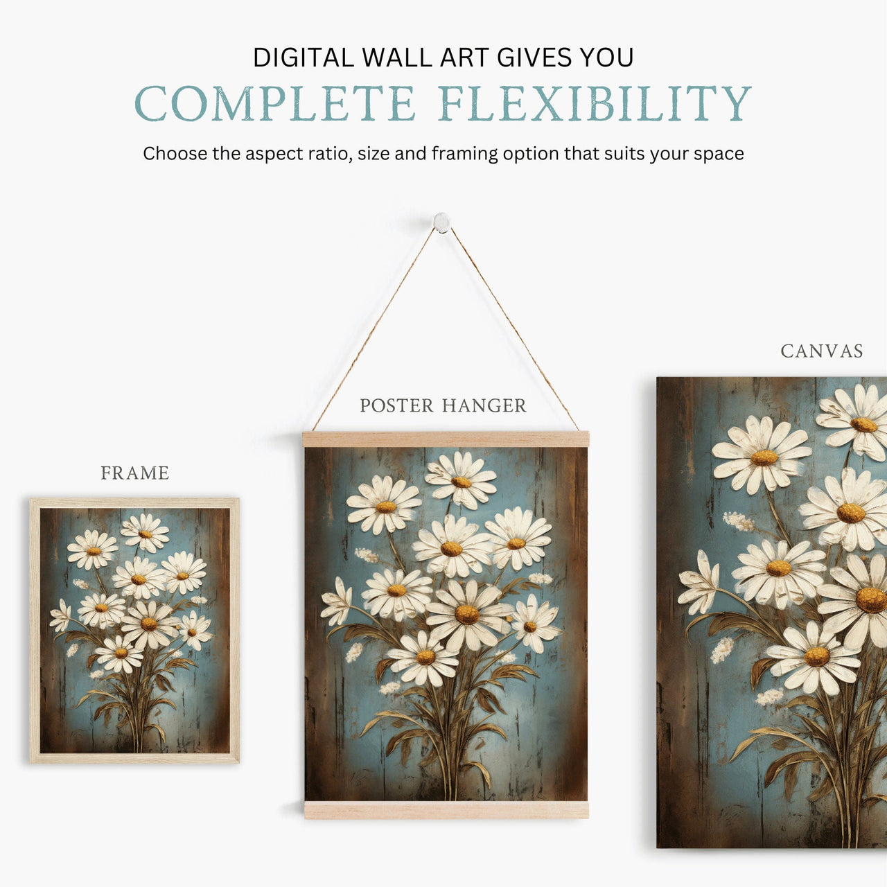 Daisy Flower Wall Art – Floral Living Room Print