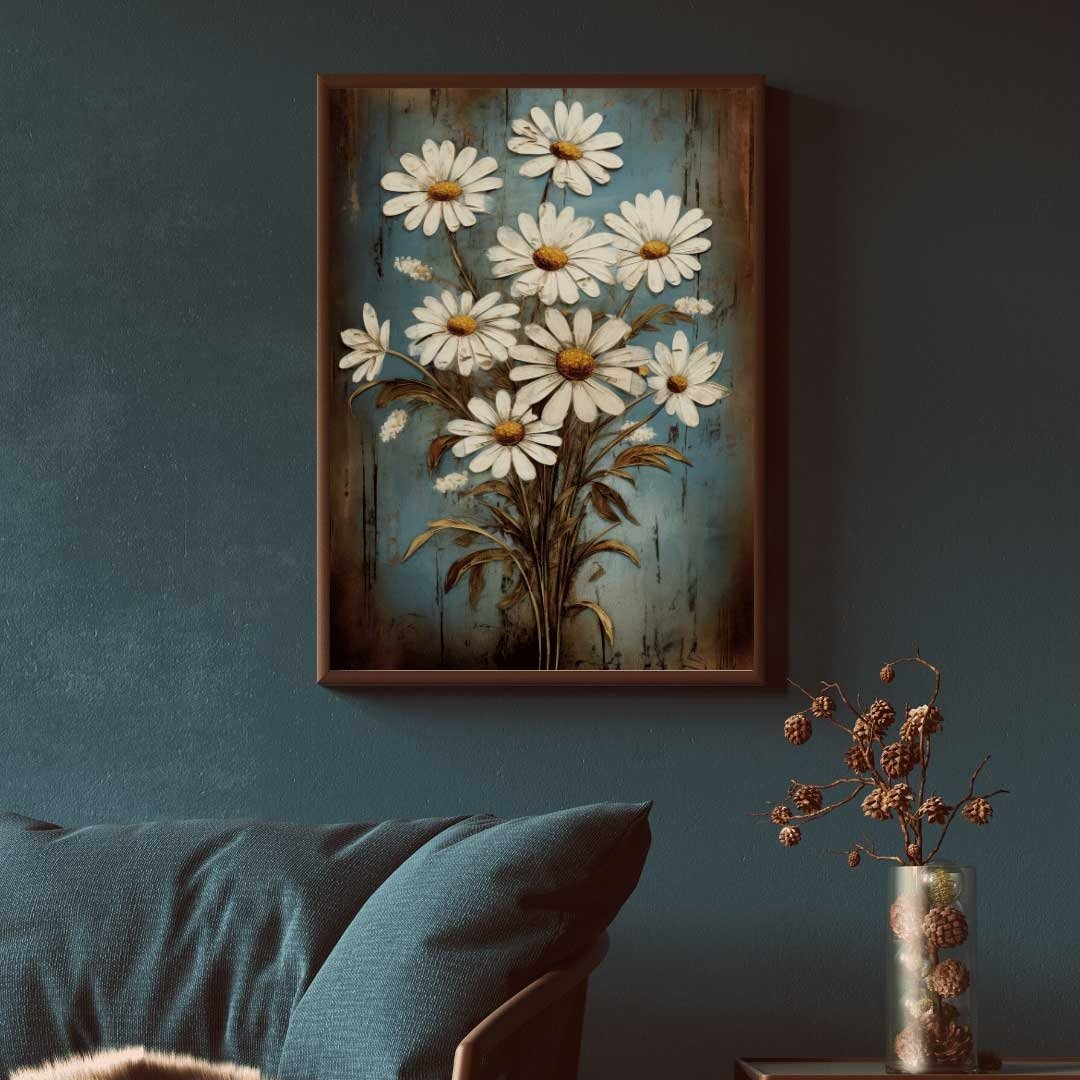 Daisy Flower Wall Art – Floral Living Room Print