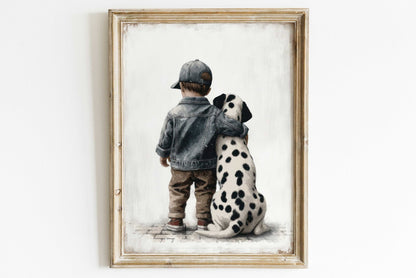 Dalmatian Nursery Decor, Boy and Dog Art Print, Animal Toddler Decor - WildfieldPrints