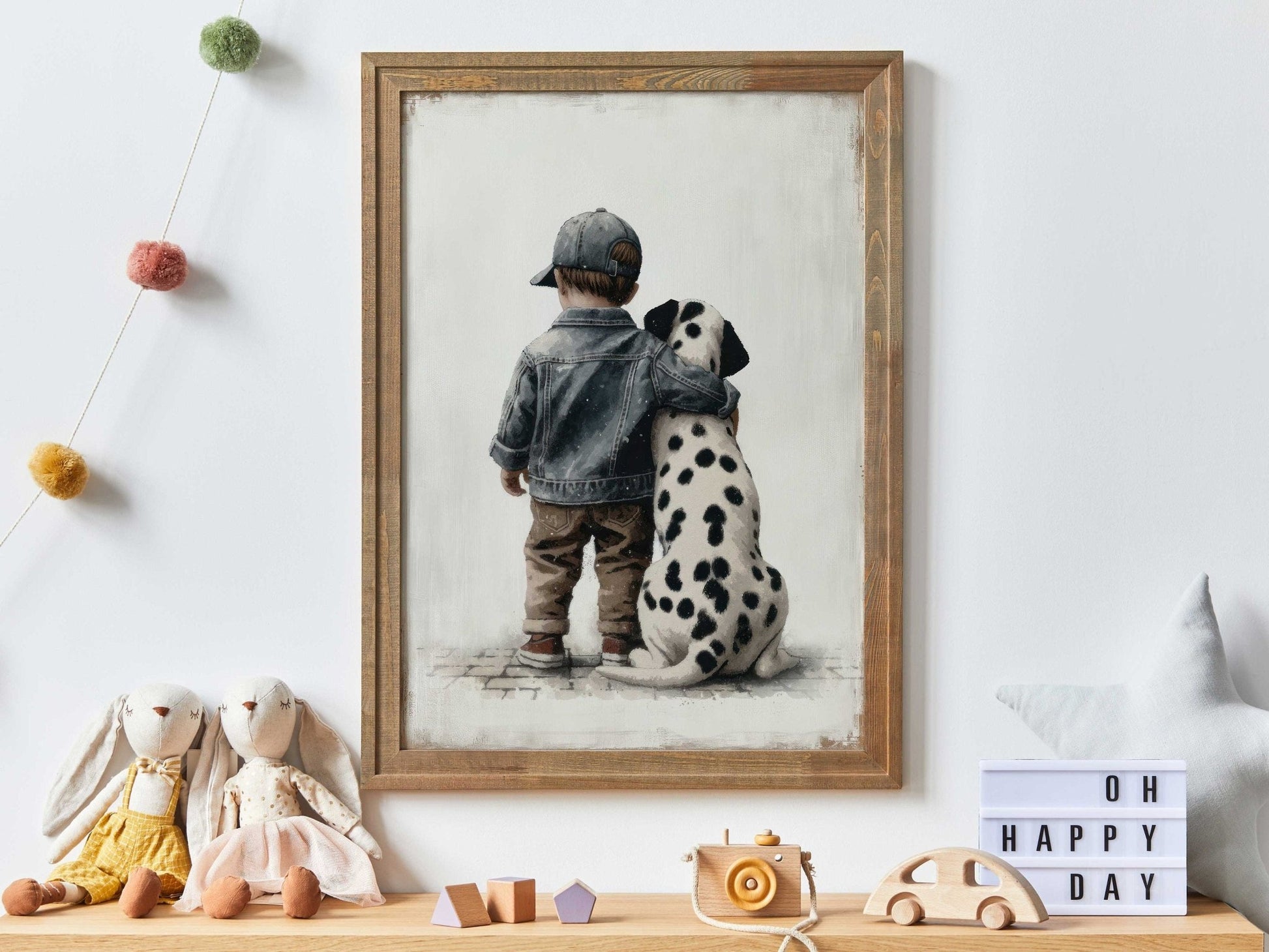 Dalmatian Nursery Decor, Boy and Dog Art Print, Animal Toddler Decor - WildfieldPrints