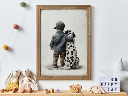 Dalmatian Nursery Decor, Boy and Dog Art Print, Animal Toddler Decor - WildfieldPrints
