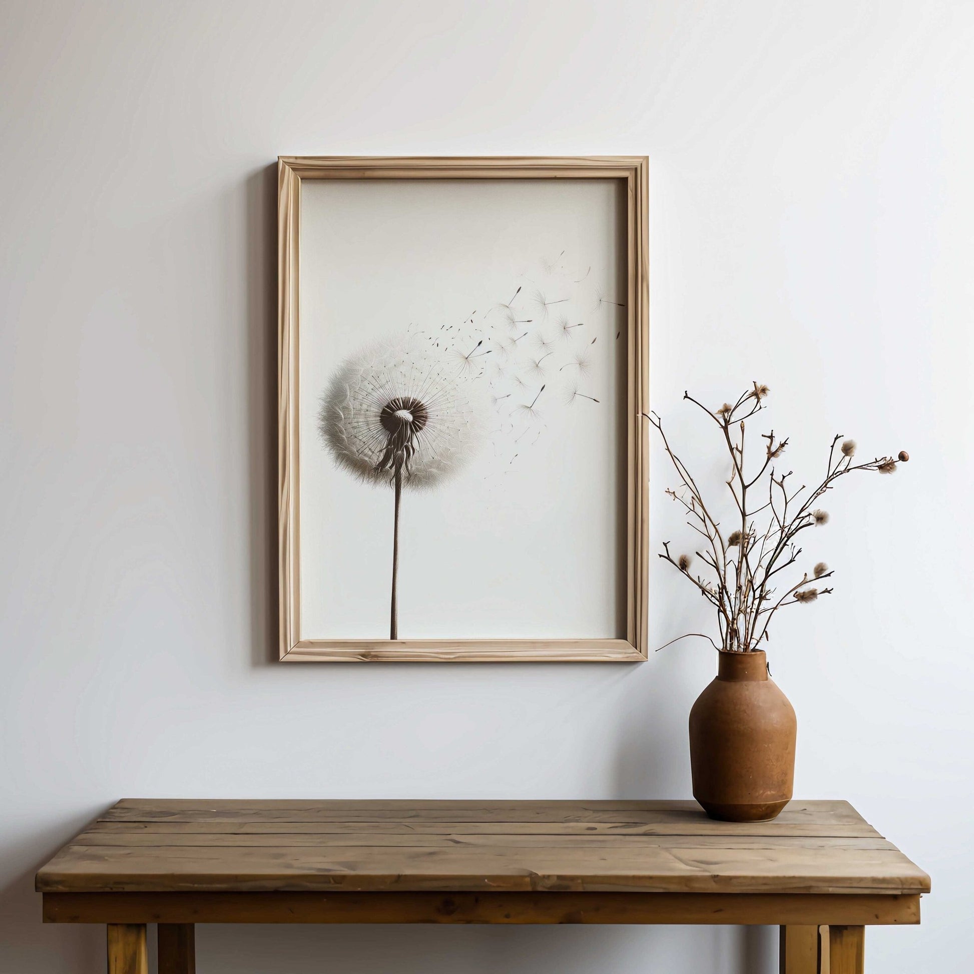 Dandelion Print, Minimalist Flower Wall Art, Vintage Floral Decor - WildfieldPrints