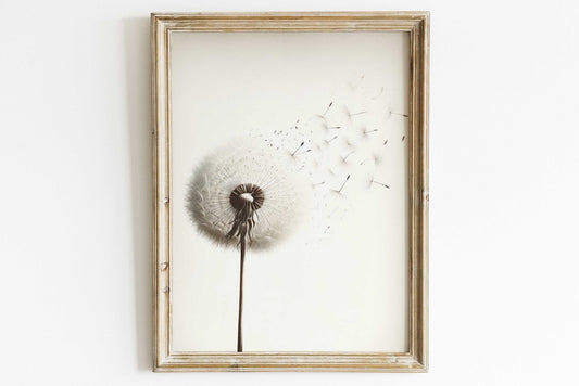 Dandelion Print, Minimalist Flower Wall Art, Vintage Floral Decor - WildfieldPrints