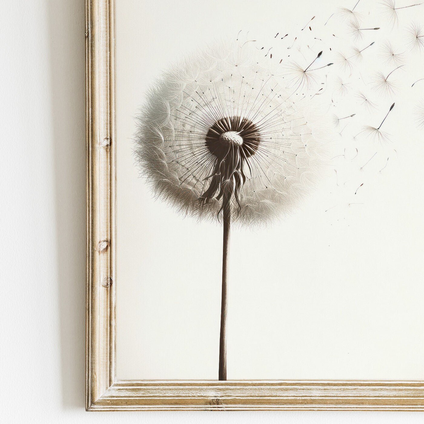Dandelion Print, Minimalist Flower Wall Art, Vintage Floral Decor - WildfieldPrints