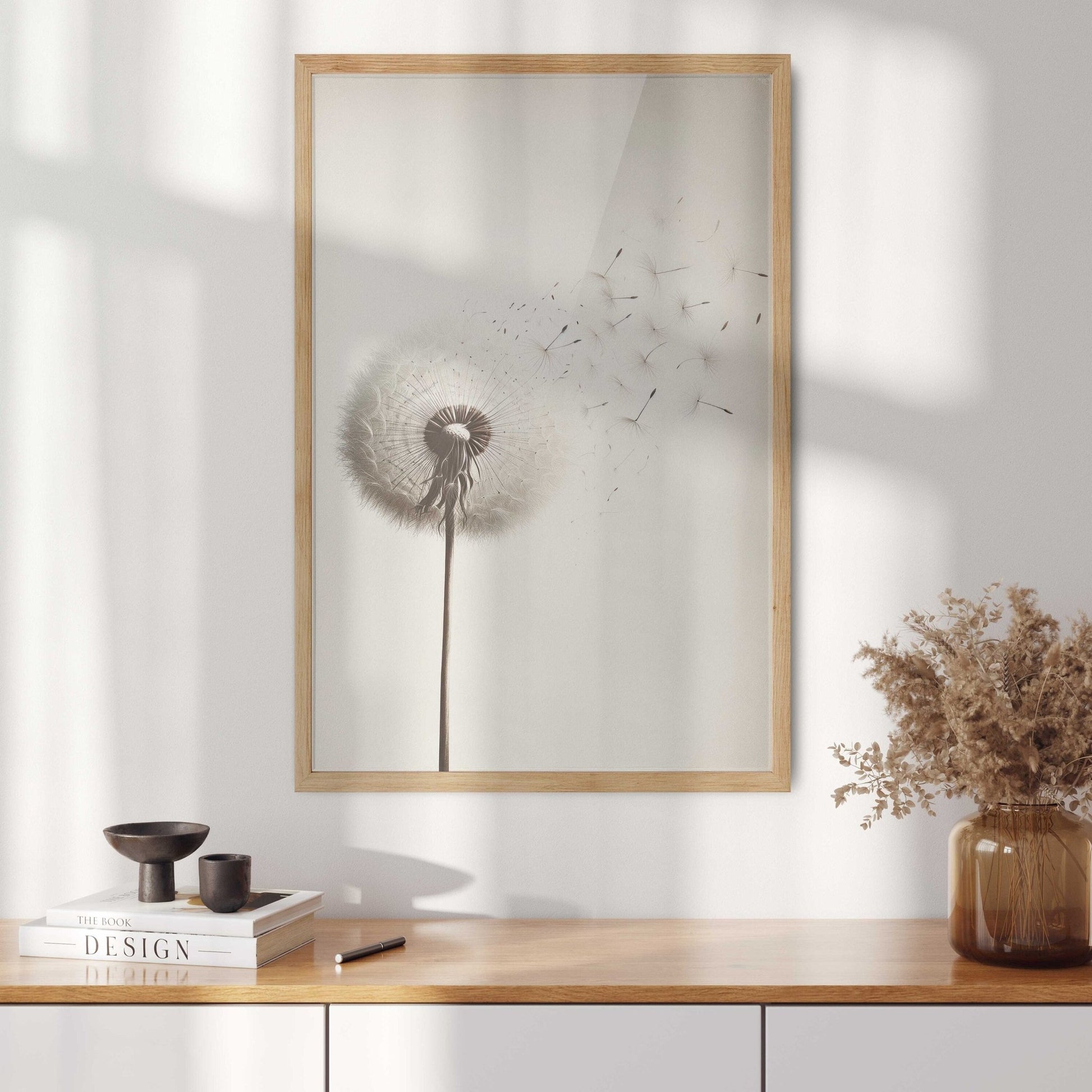 Dandelion Print, Minimalist Flower Wall Art, Vintage Floral Decor - WildfieldPrints