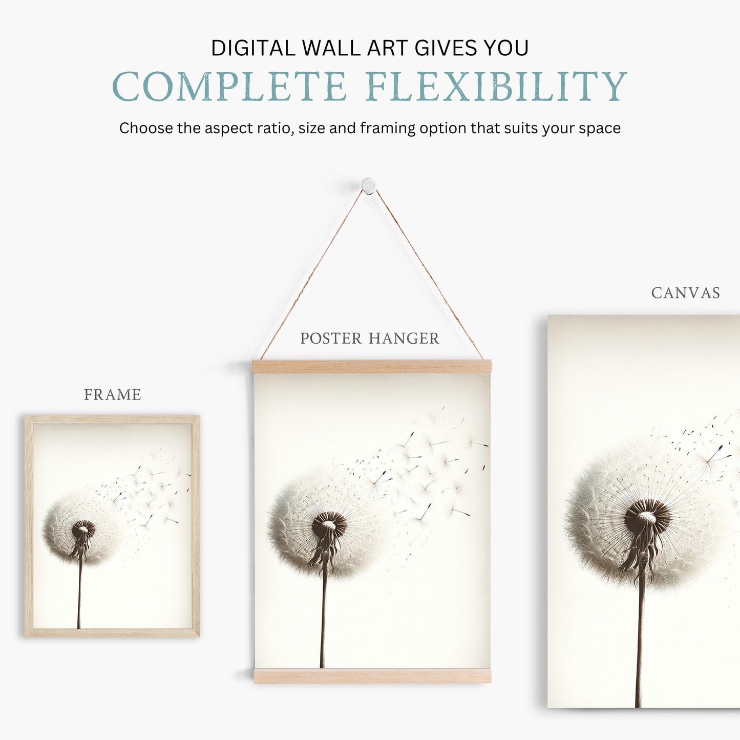 Dandelion Print, Minimalist Flower Wall Art, Vintage Floral Decor - WildfieldPrints
