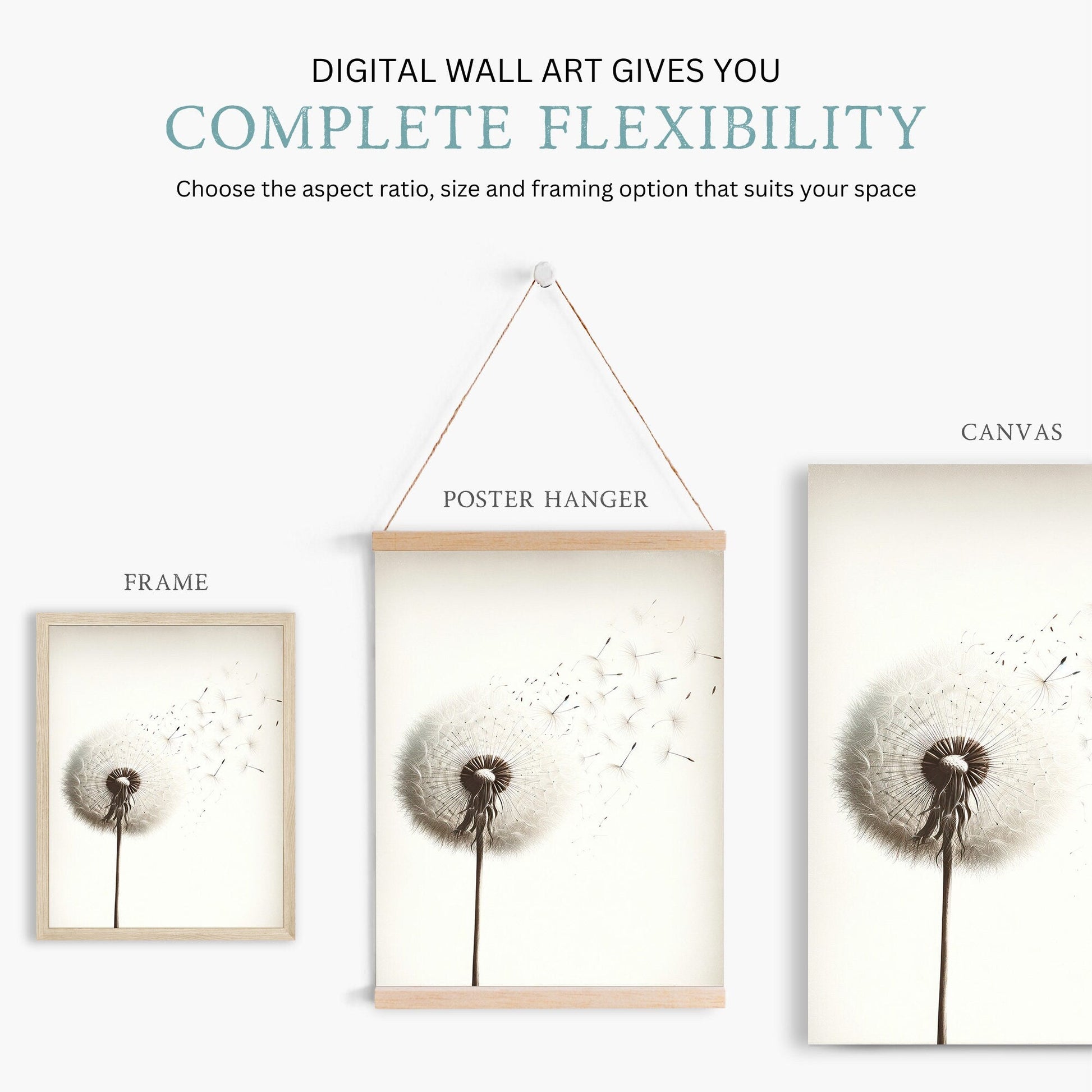 Dandelion Print, Minimalist Flower Wall Art, Vintage Floral Decor - WildfieldPrints