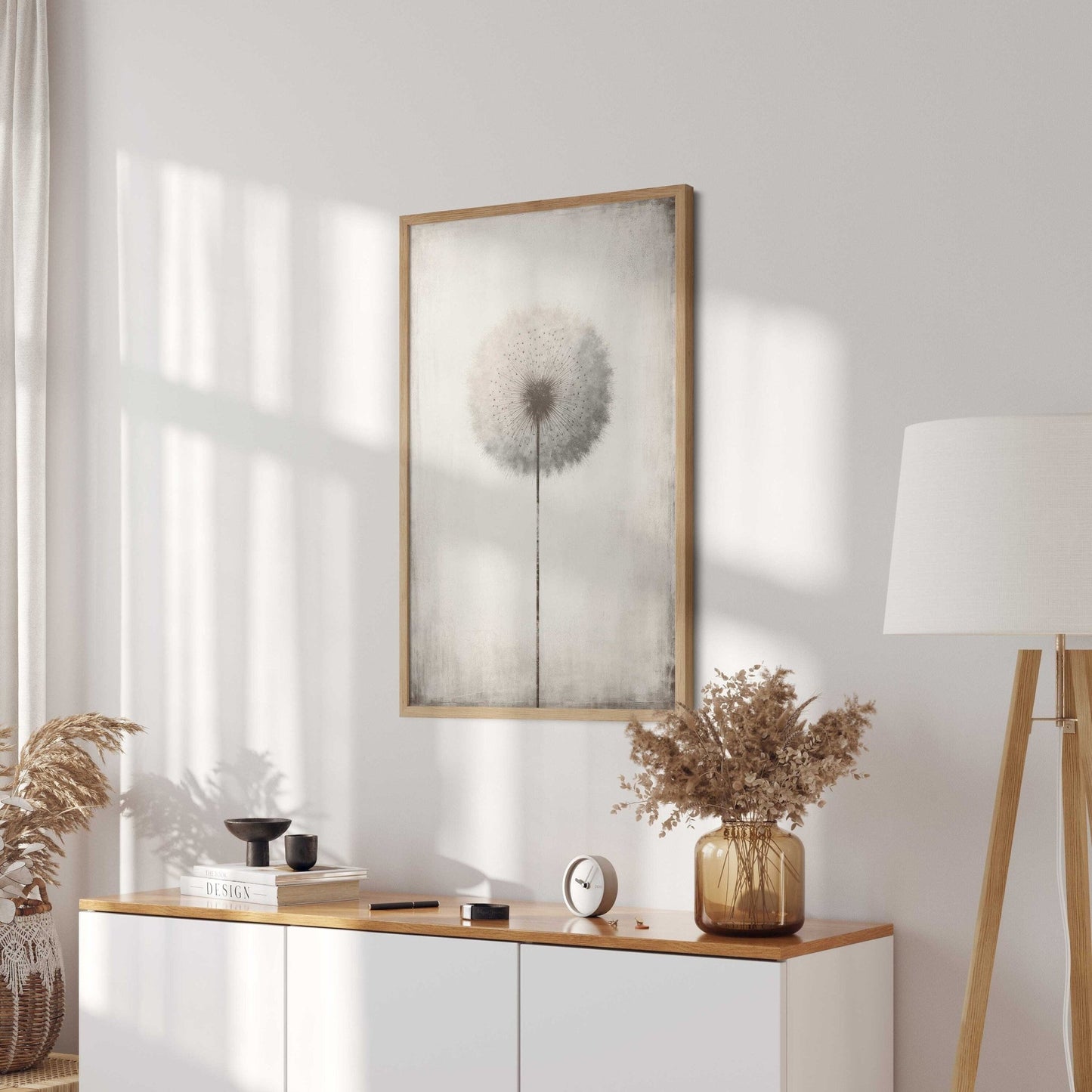 Dandelion Print, Minimalist Wall Decor, Vintage Floral Artwork - WildfieldPrints