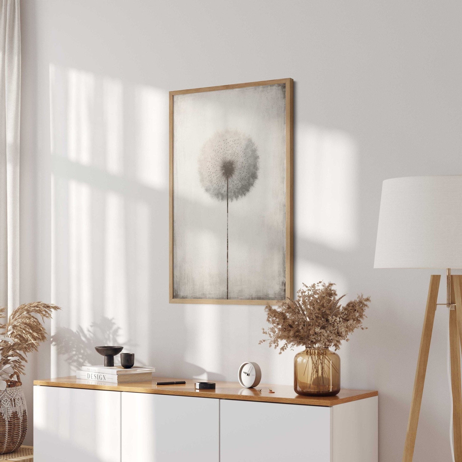 Dandelion Print, Minimalist Wall Decor, Vintage Floral Artwork - WildfieldPrints