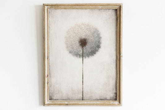 Dandelion Print, Minimalist Wall Decor, Vintage Floral Artwork - WildfieldPrints