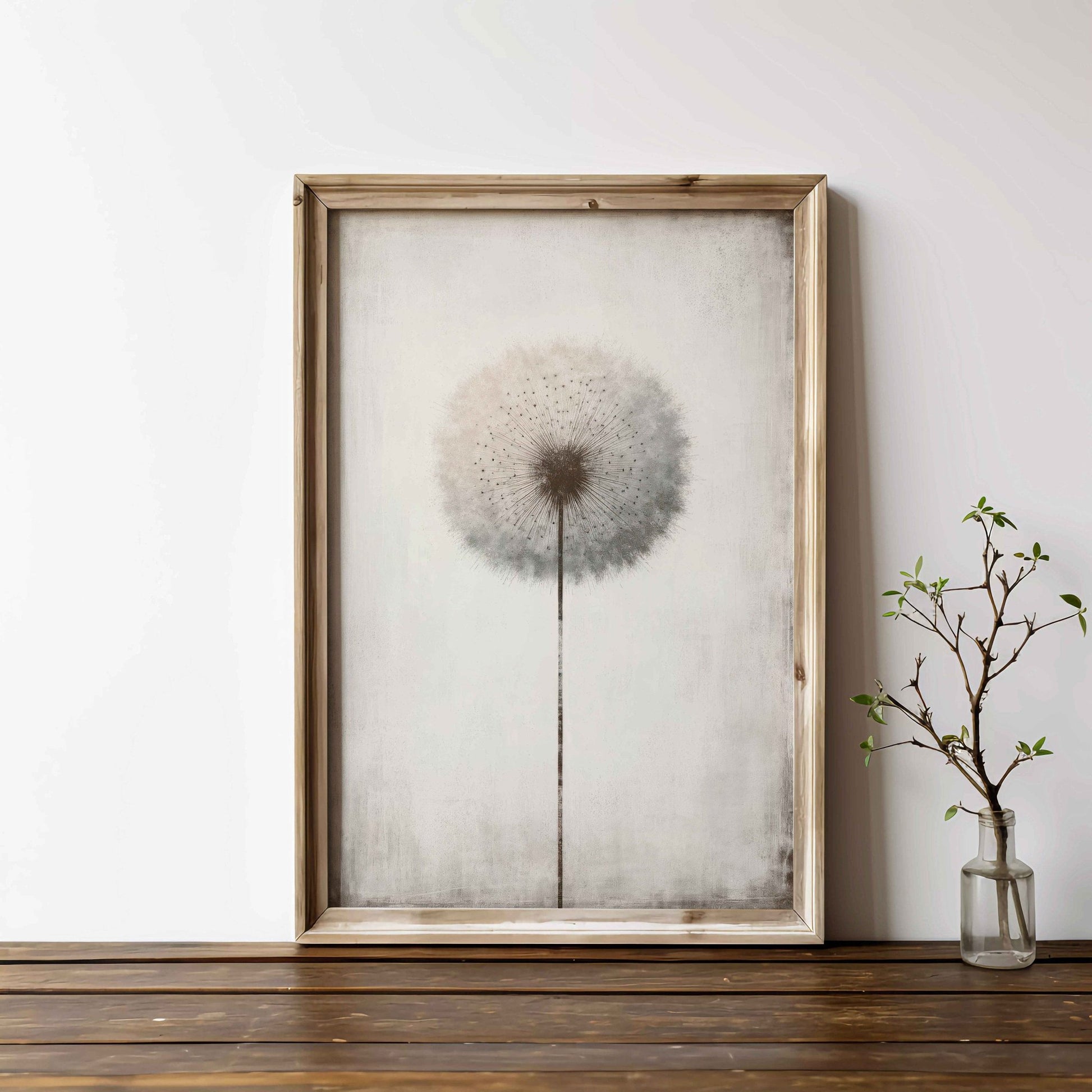 Dandelion Print, Minimalist Wall Decor, Vintage Floral Artwork - WildfieldPrints