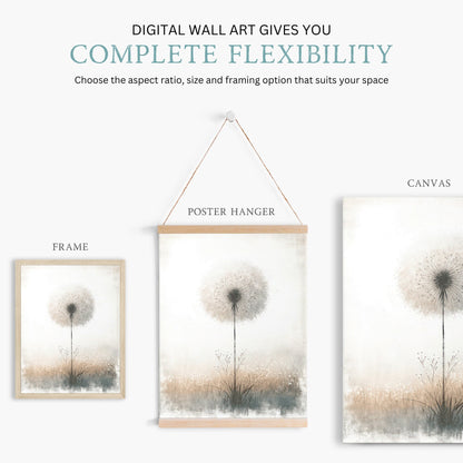 Dandelion Print, Vintage Floral Wall Decor, Modern Botanical Art - WildfieldPrints