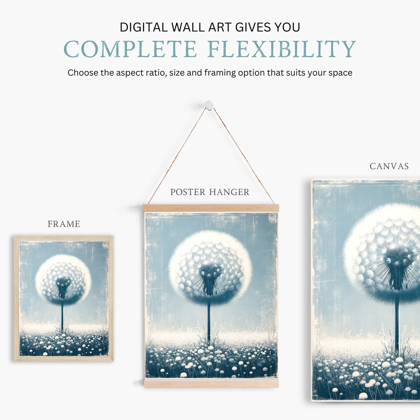 Dandelion Prints, Vintage Flower Wall Decor, Modern Farmhouse Style - WildfieldPrints