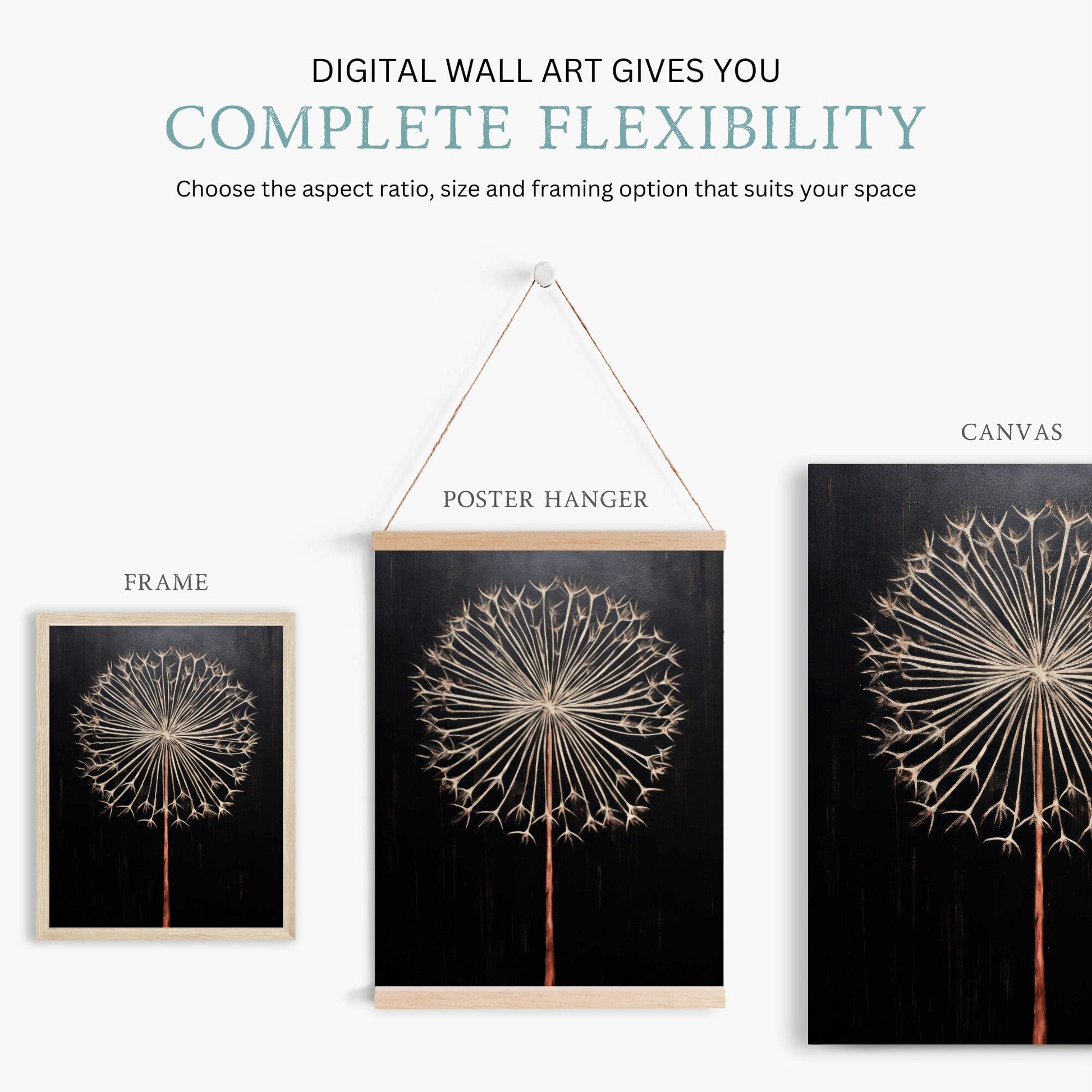 Dandelion Wall Art, Vintage Flower Decor, Rustic Floral Accent - WildfieldPrints