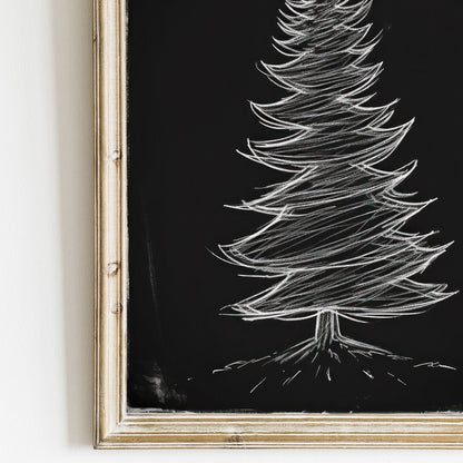 Dark Christmas Tree Print, Fir Tree Wall Decor, Vintage Minimalist Art - WildfieldPrints