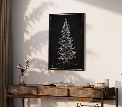 Dark Christmas Tree Print, Fir Tree Wall Decor, Vintage Minimalist Art - WildfieldPrints
