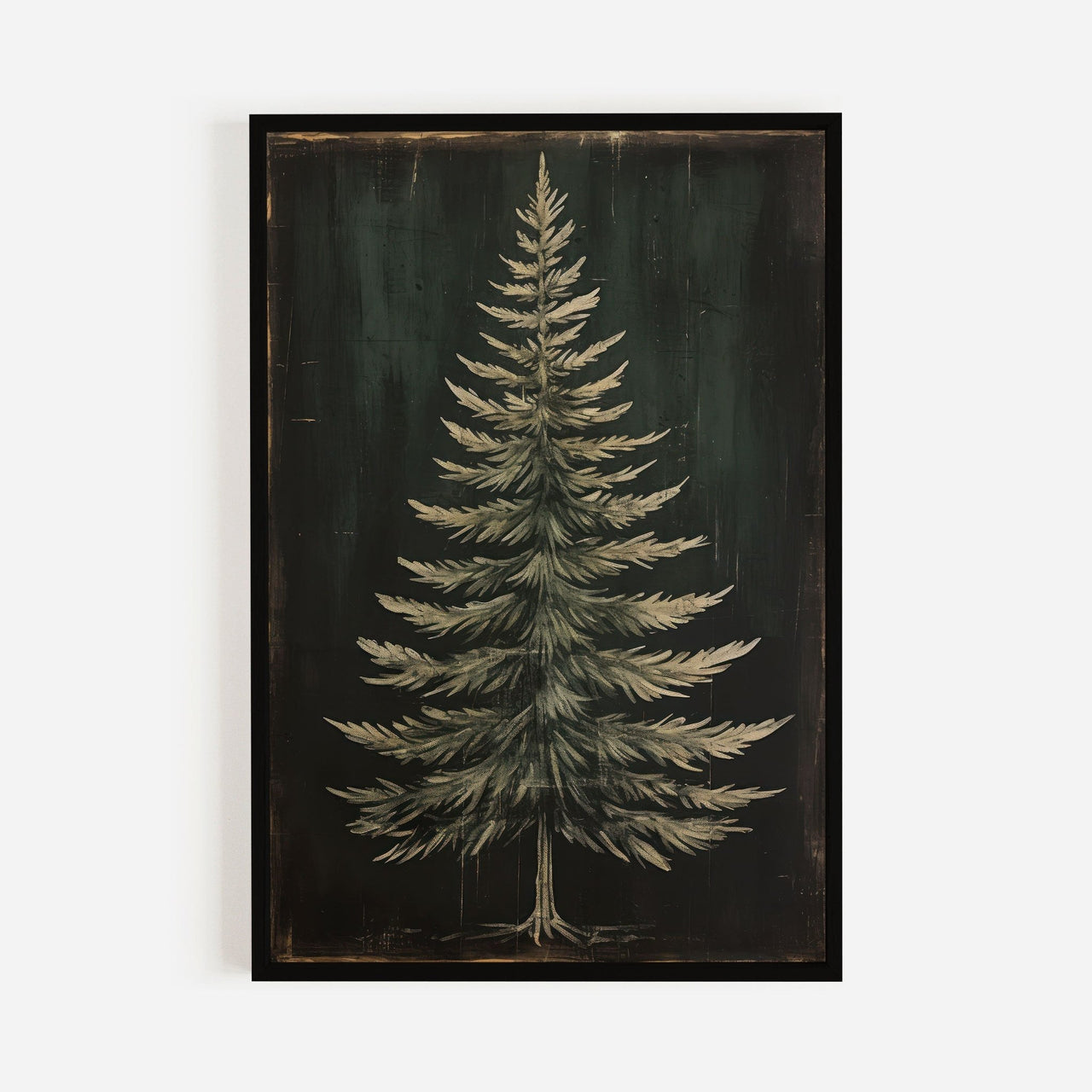 Dark Fir Tree Wall Art – Rustic Christmas Print for Living Room