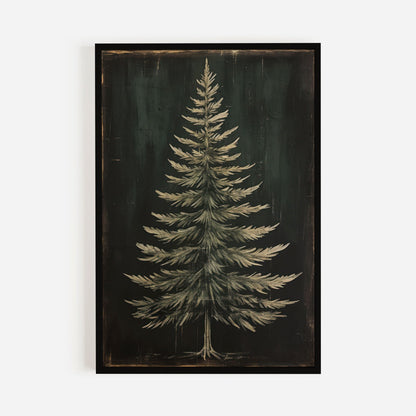 Dark Fir Tree Print, Rustic Christmas Wall Decor, Spruce Tree Art - WildfieldPrints