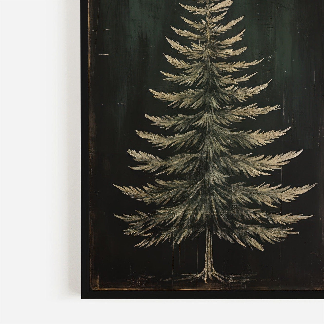 Dark Fir Tree Wall Art – Rustic Christmas Print for Living Room