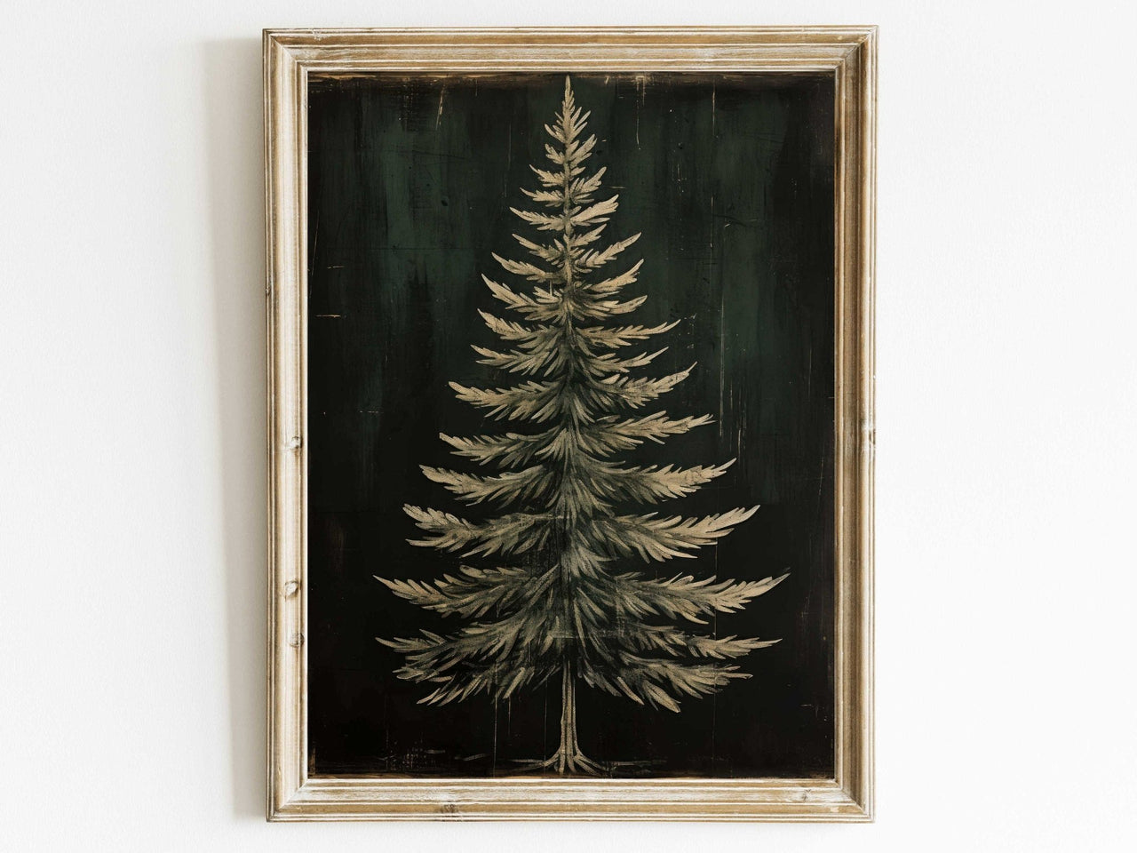 Dark Fir Tree Wall Art – Rustic Christmas Print for Living Room