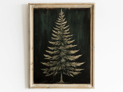 Dark Fir Tree Print, Rustic Christmas Wall Decor, Spruce Tree Art - WildfieldPrints