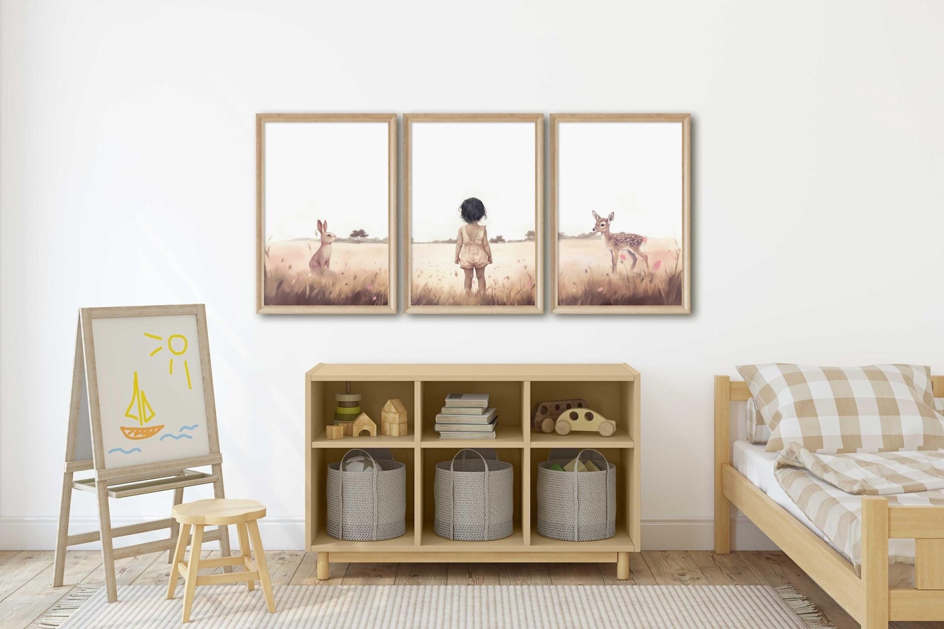 Deer and Bunny Nursery Decor, Forest Animal Wall Art, Girl's Room - WildfieldPrints