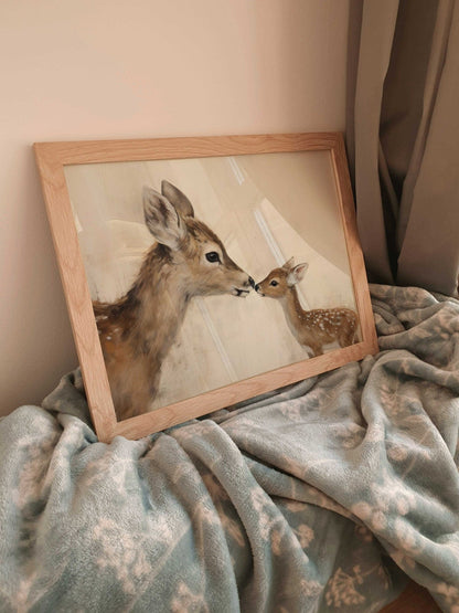 Deer Art Print, Adorable Animal Decor, Mother & Baby Fawn Design - WildfieldPrints