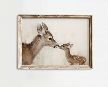 Deer Art Print, Adorable Animal Decor, Mother & Baby Fawn Design - WildfieldPrints