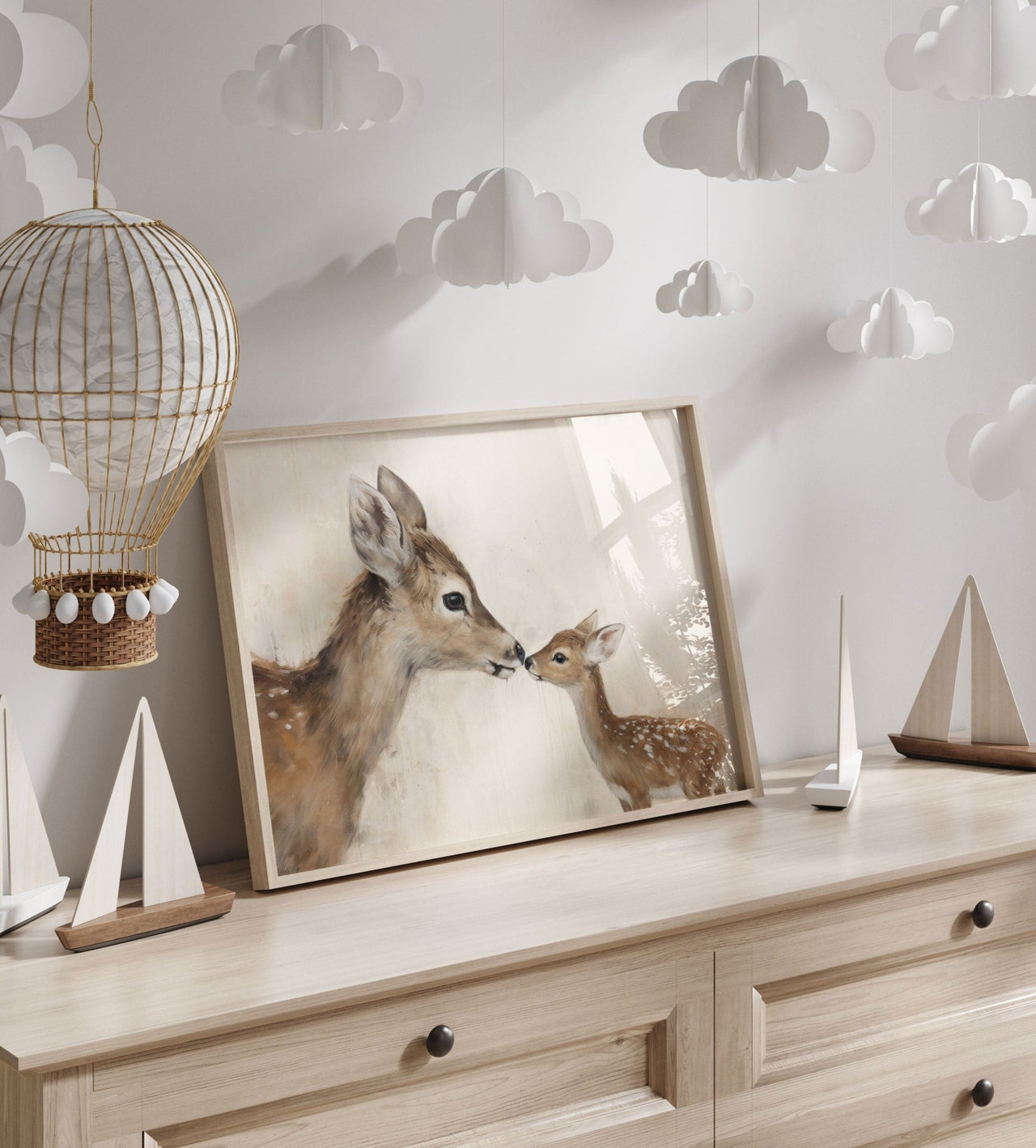 Deer Art Print, Adorable Animal Decor, Mother & Baby Fawn Design - WildfieldPrints