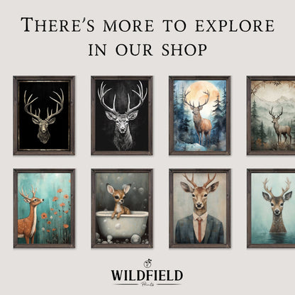 Deer Art Print, Adorable Animal Decor, Mother & Baby Fawn Design - WildfieldPrints