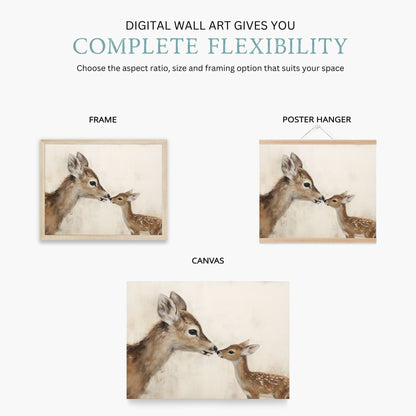 Deer Art Print, Adorable Animal Decor, Mother & Baby Fawn Design - WildfieldPrints