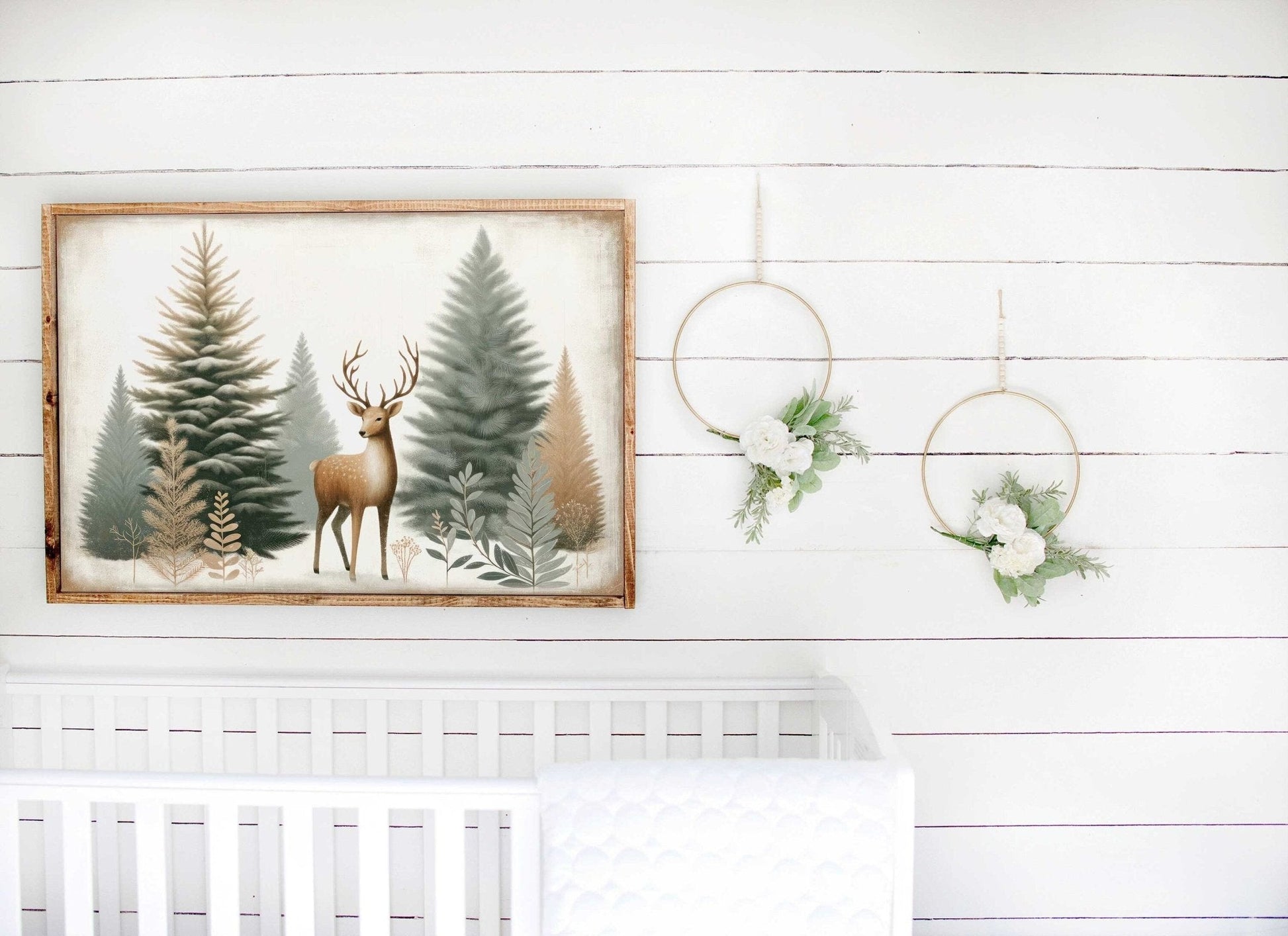 Deer Art Print, Forest Animal Nursery Decor, Sage Green Wall Art - WildfieldPrints
