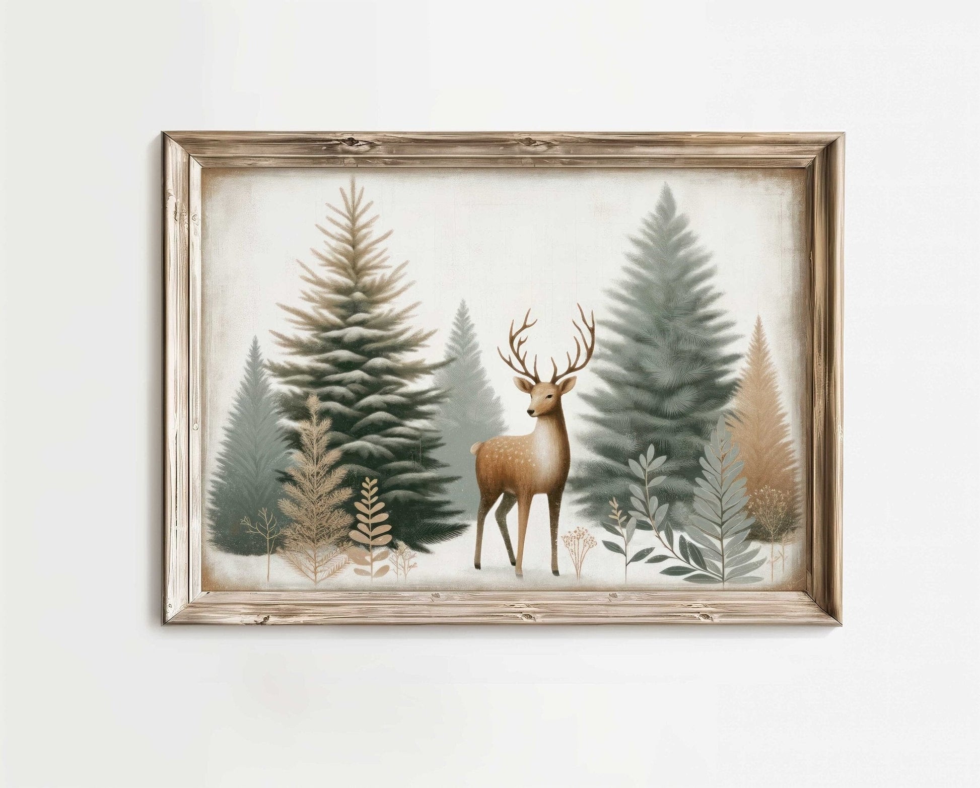 Deer Art Print, Forest Animal Nursery Decor, Sage Green Wall Art - WildfieldPrints