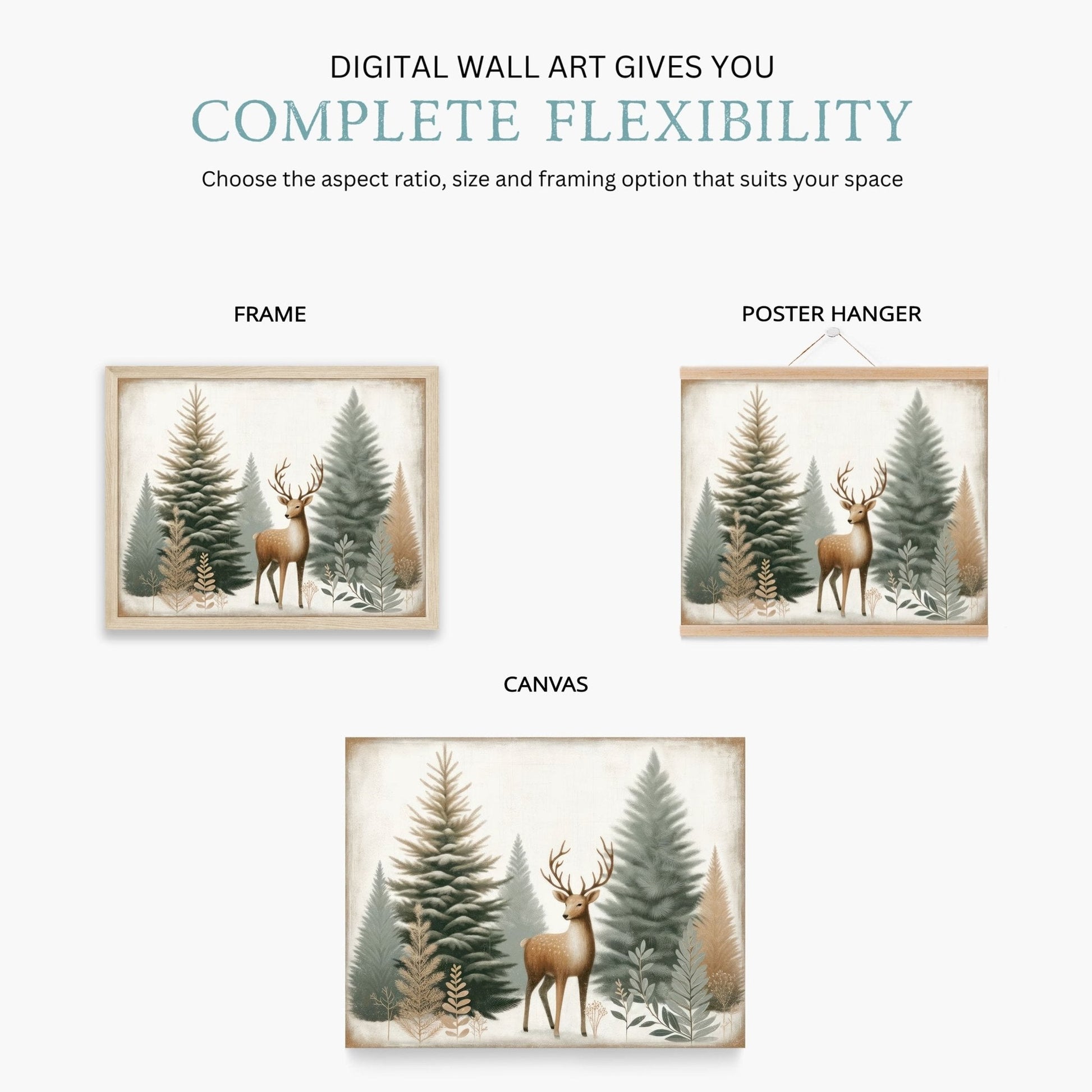 Deer Art Print, Forest Animal Nursery Decor, Sage Green Wall Art - WildfieldPrints