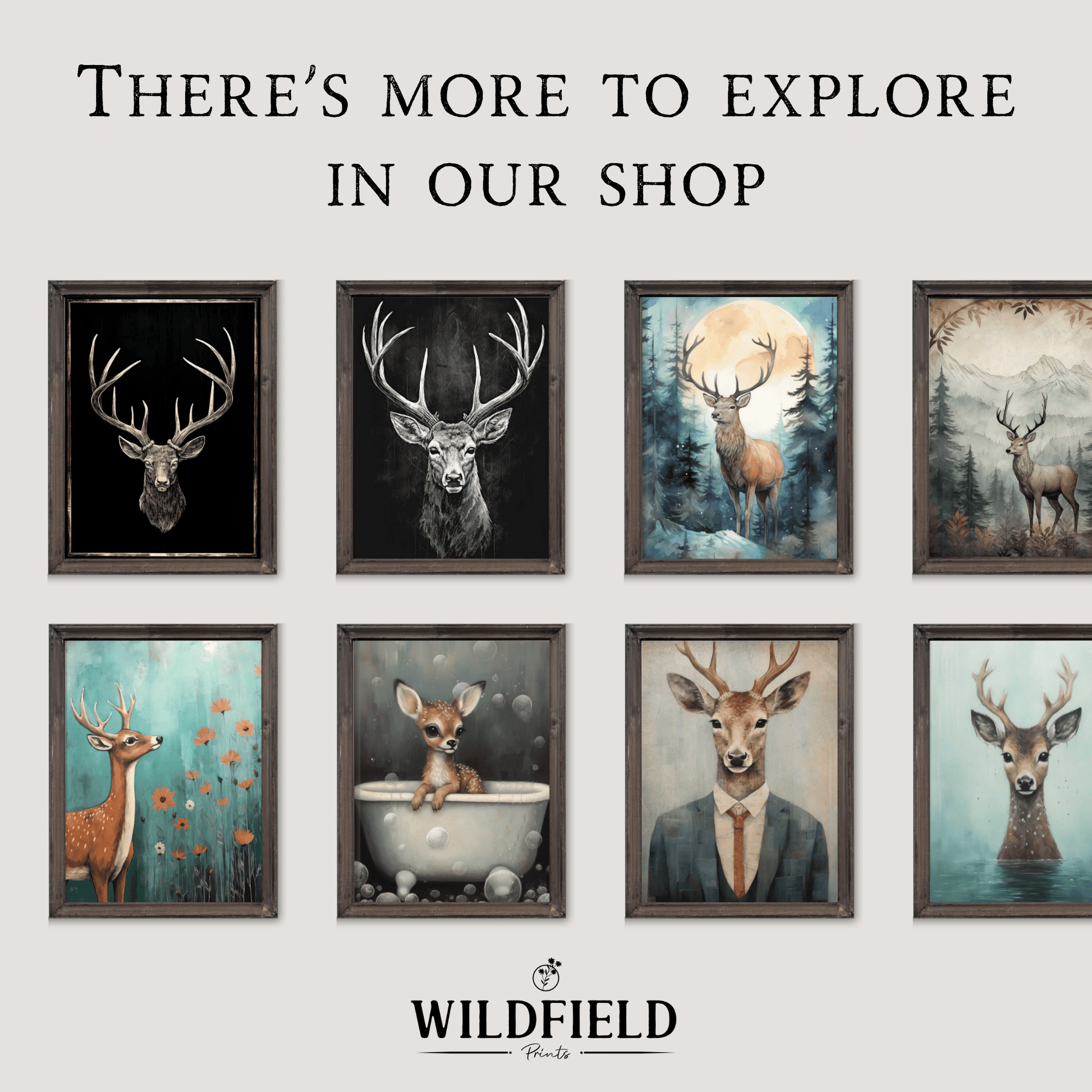 Deer Art Print, Forest Animal Wall Decor, Rustic Hunting Decor - WildfieldPrints