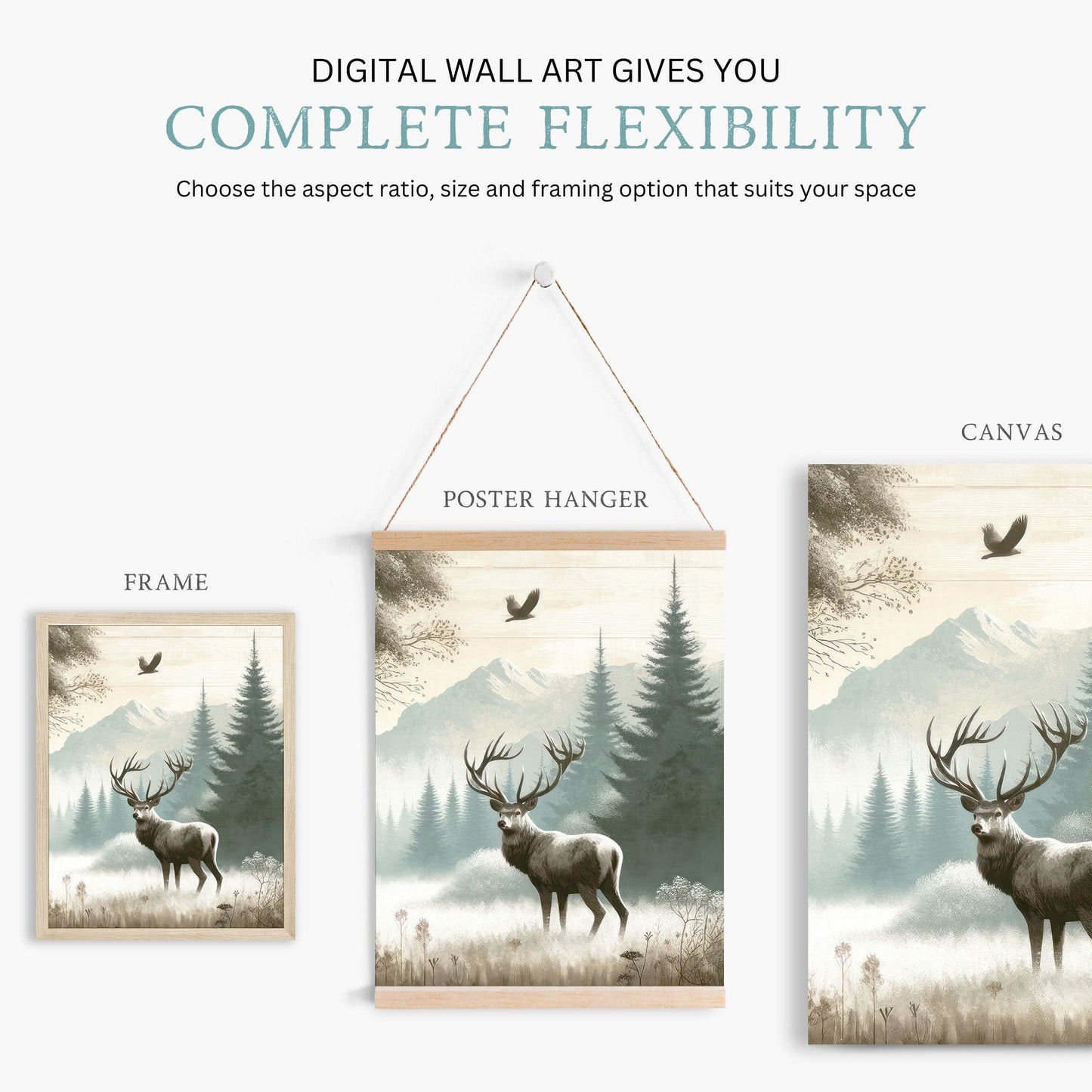 Deer Art Print, Rustic Wall Decor, Forest Animal Painting - WildfieldPrints