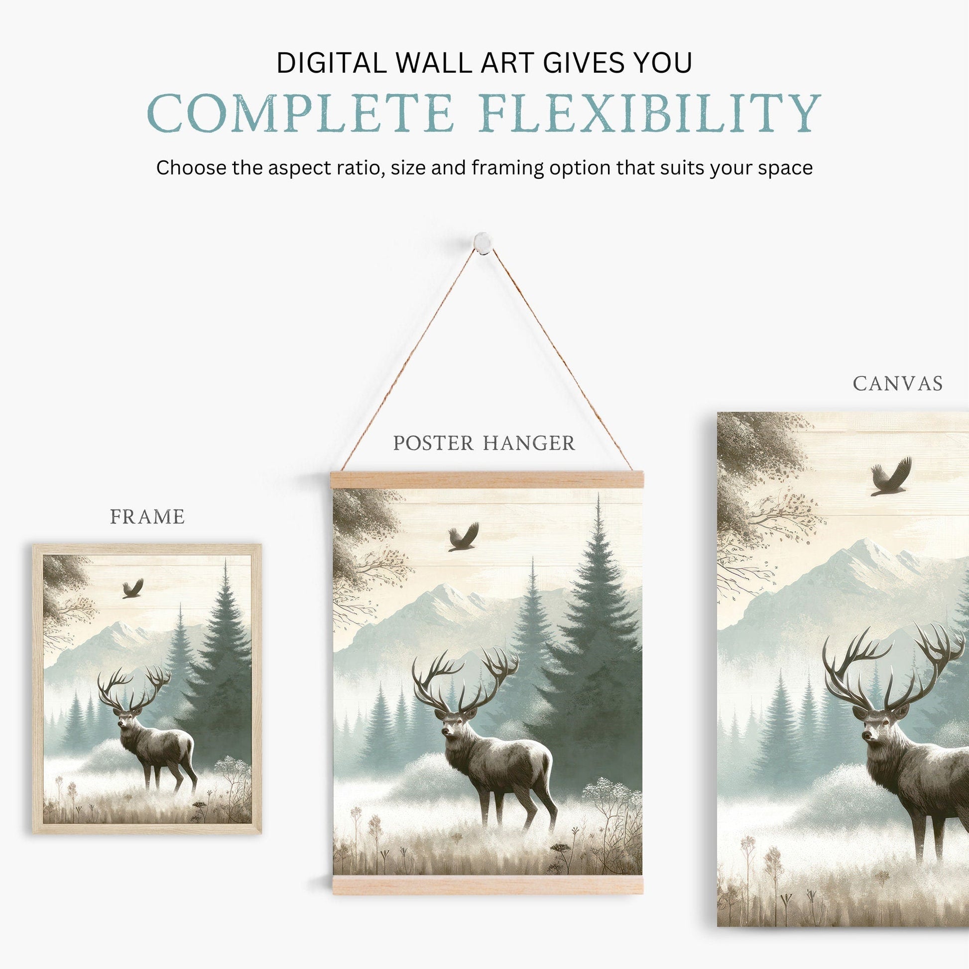 Deer Art Print, Rustic Wall Decor, Forest Animal Painting - WildfieldPrints