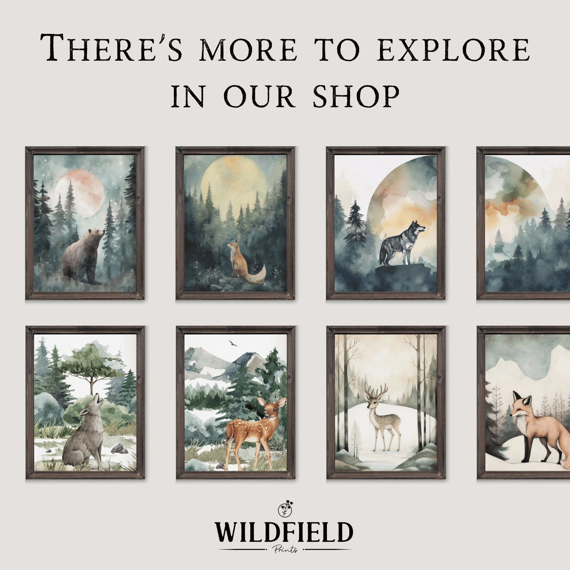 Deer Art Print, Rustic Wall Decor, Forest Animal Painting - WildfieldPrints