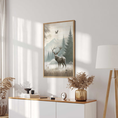 Deer Art Print, Rustic Wall Decor, Forest Animal Painting - WildfieldPrints