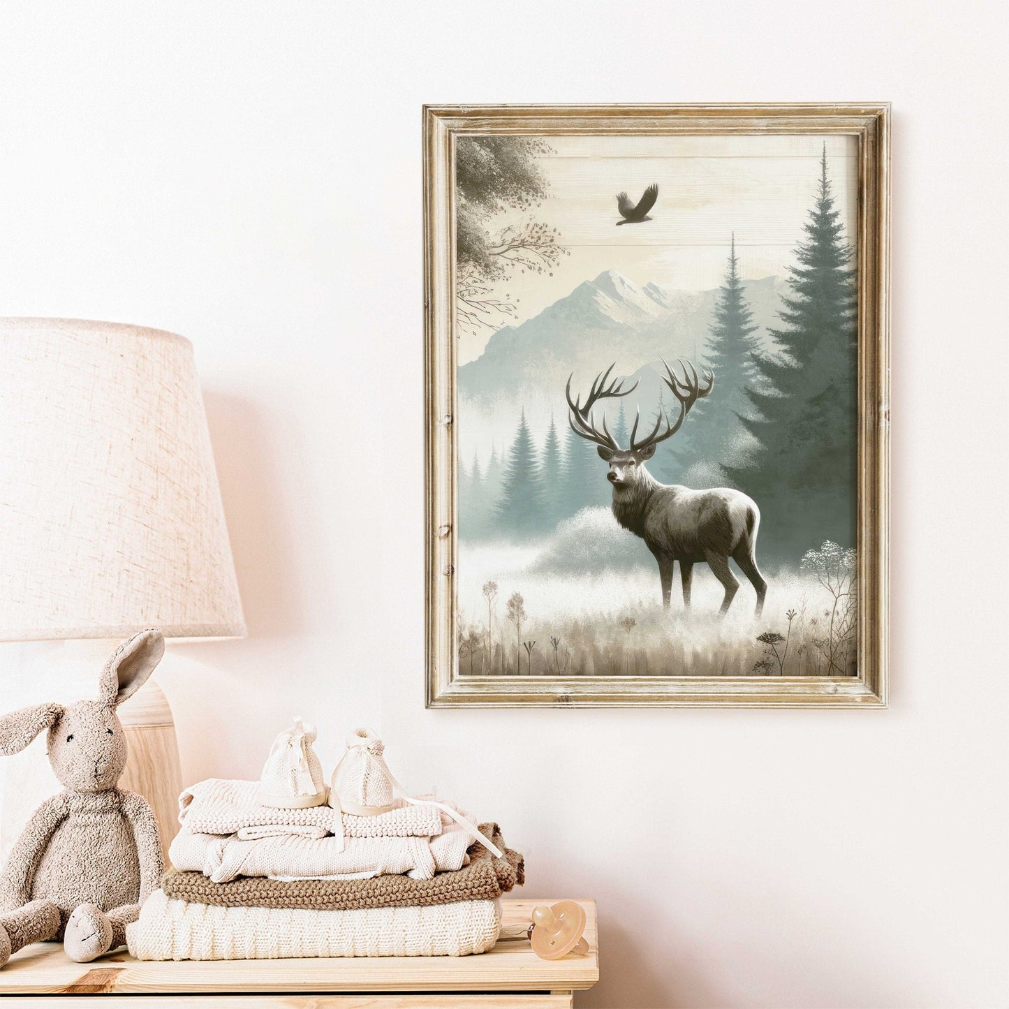Deer Art Print, Rustic Wall Decor, Forest Animal Painting - WildfieldPrints