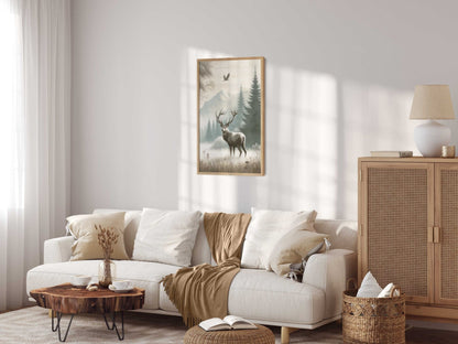 Deer Art Print, Rustic Wall Decor, Forest Animal Painting - WildfieldPrints