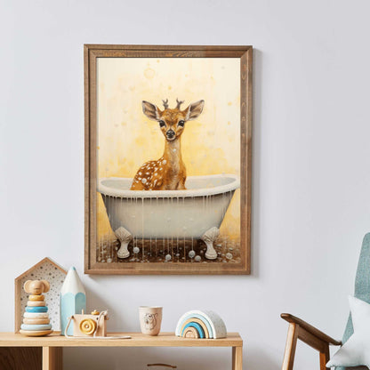 Deer Bath Time Art, Vintage Forest Animal Nursery Decor - WildfieldPrints