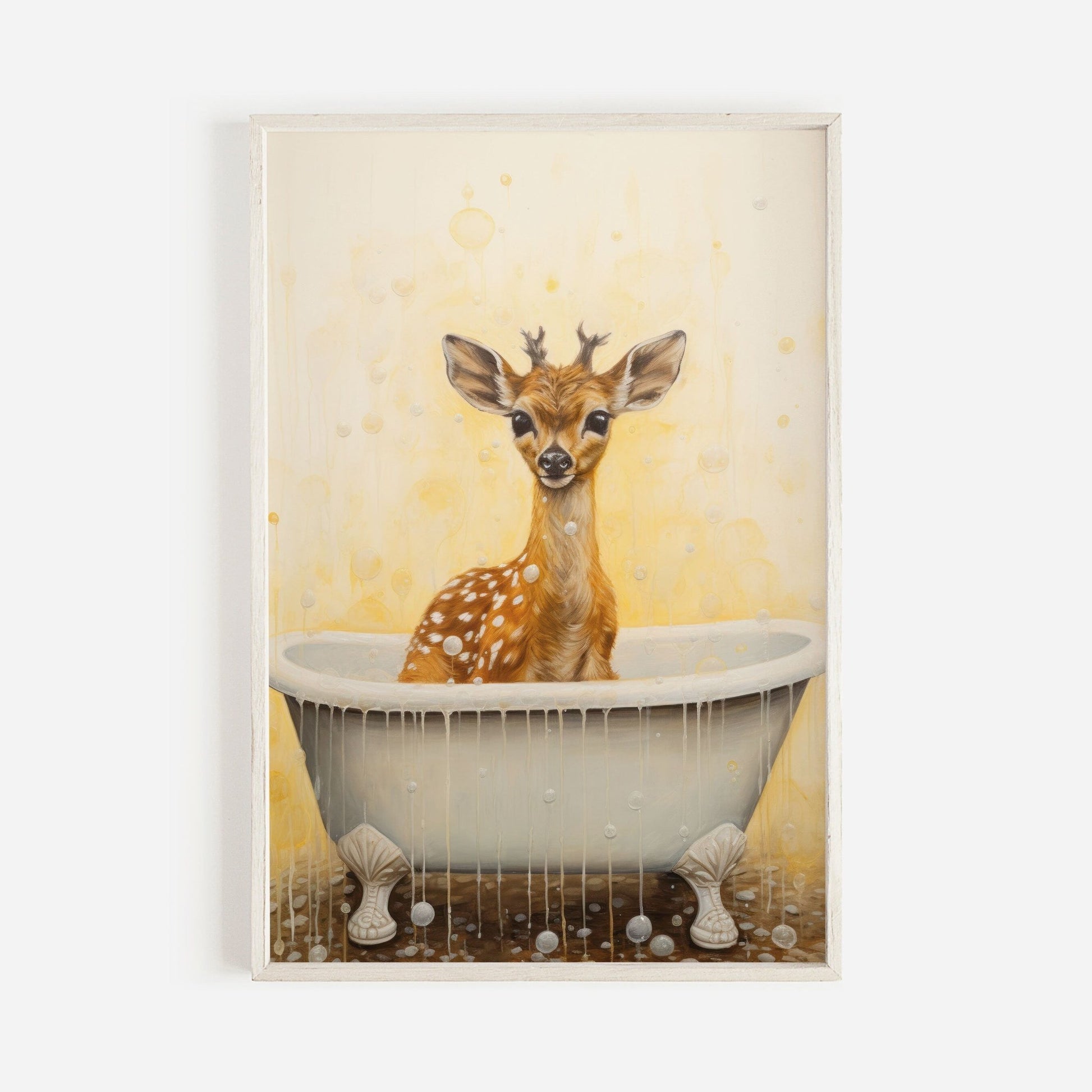 Deer Bath Time Art, Vintage Forest Animal Nursery Decor - WildfieldPrints